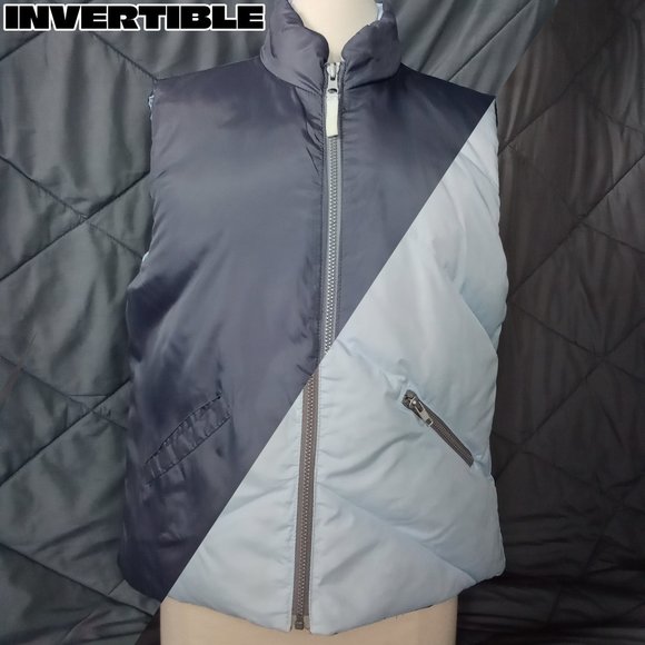St. John's Bay Reversible Puffer Vest Light Blue & Grey Down Feathers Size Large - Picture 16 of 16